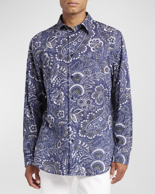 Berluti Men's Marble-Print Silk Sport Shirt, Gray | Neiman Marcus