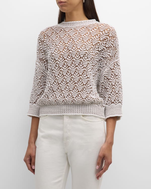 St. John Collection Striped Link Textured Asymmetric Sweater