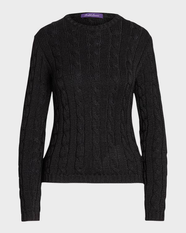Ralph Lauren Collection Cable-Knit Silk Crewneck Sweater | Neiman Marcus