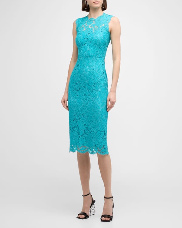 Dolce&Gabbana Lace Scallop-Trim Midi Dress | Neiman Marcus