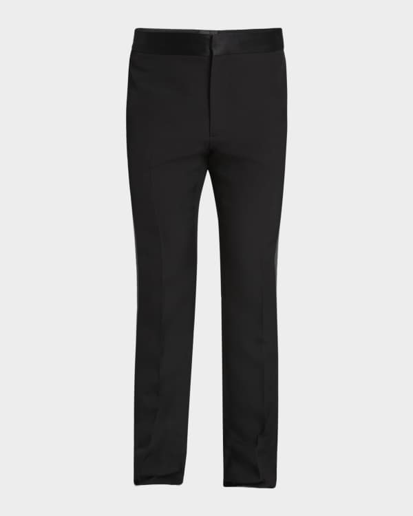 Men's Black, Pleated Front, Comfort-Waist Tuxedo Pants with Satin