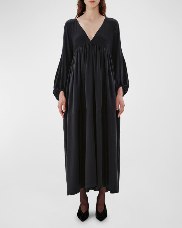 Khaite Thea Pleated Poplin Maxi Dress | Neiman Marcus