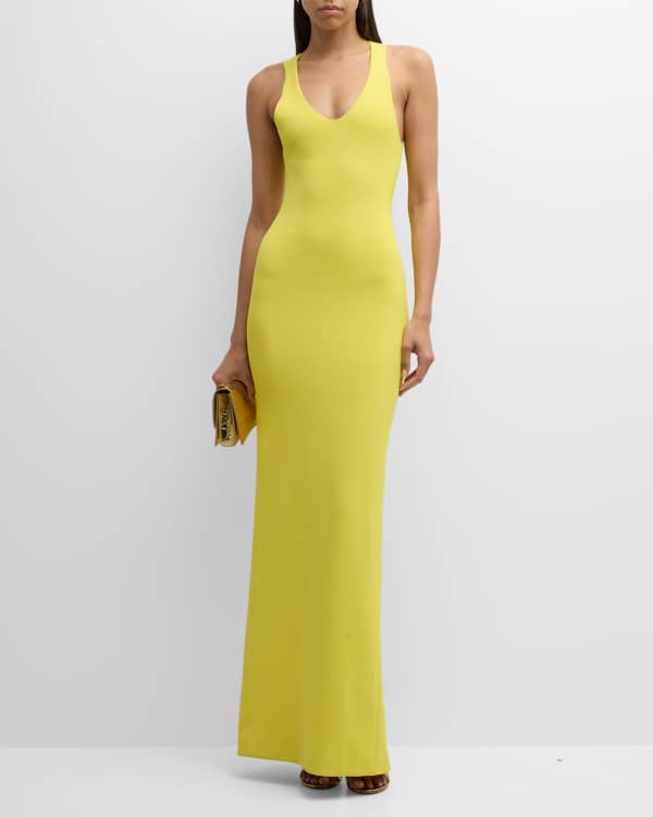 Brandon Maxwell Ruched Long Sleeve Column Gown in White