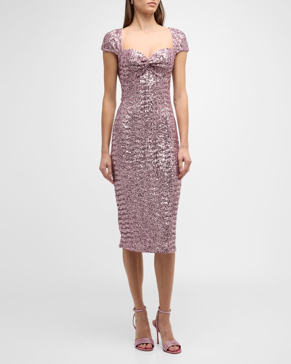 Stretch Lace Sheath Dress with Embellished Keyhole