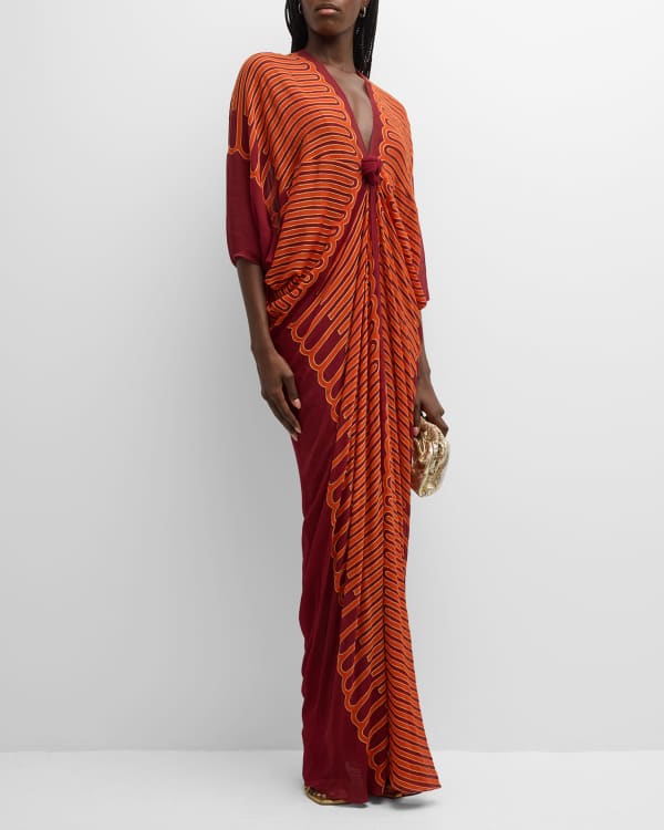 RAISAVANESSA Ring Cutout Fringed Crochet Halter Maxi Dress | Neiman Marcus