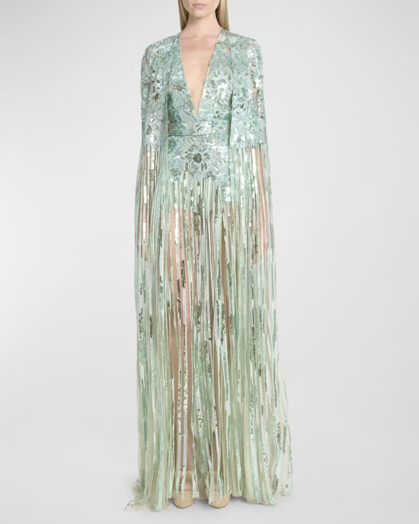 Elie Saab Sequin Striped Keyhole Halter Tulle Gown | Neiman Marcus