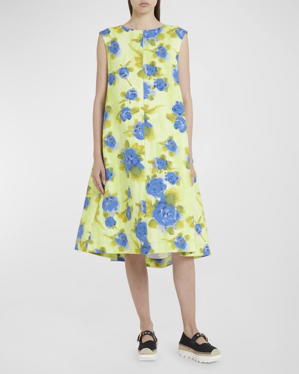 Marni Limoges-Print Long-Sleeve Silk Midi Dress, Dark Yellow