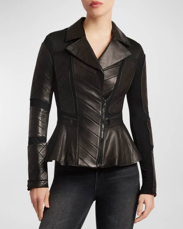 L'agence Baldwin Leather Jacket in White/Black Snake