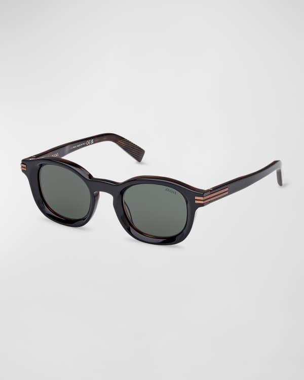 Bottega Veneta Men's Round Acetate Sunglasses | Neiman Marcus