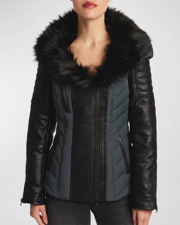 UGG Celeste Wool Blend Puffer Coat w Toscana Fur Trim Neiman Marcus