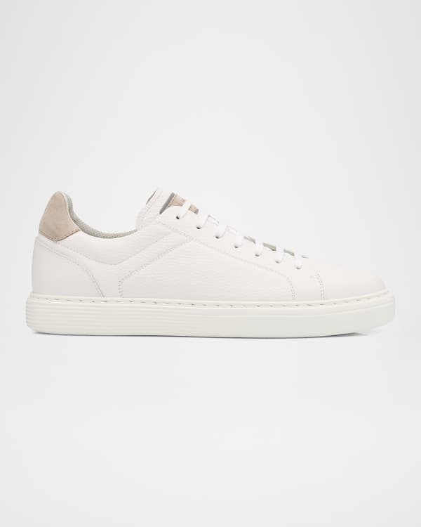 Brunello Cucinelli White Calf Leather Bos Taurus Low Top Sneakers