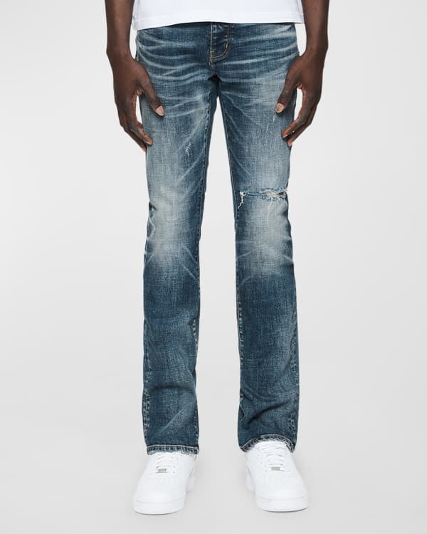 Men Distressed Paint Splatter Jeans Vintage Washed Straight Fit