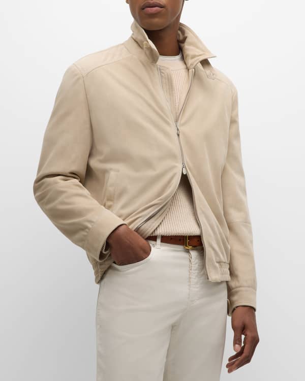 Brunello Cucinelli Men's Full-Button Suede Field Jacket | Neiman Marcus