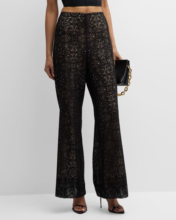 black lace embroidery women flare pants