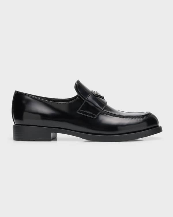 Prada Leather Square-Toe Penny Loafers | Neiman Marcus