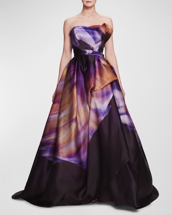 Marchesa Floral Applique Illusion Chiffon Ball Gown Neiman Marcus