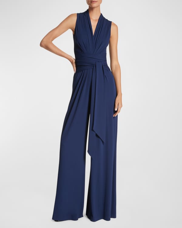 Tailored Draped Tie Waist Straight Leg Jumpsuit