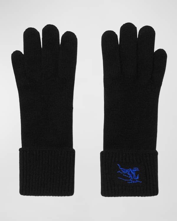 Burberry Men's Exaggerated Check Wool & Leather Gloves