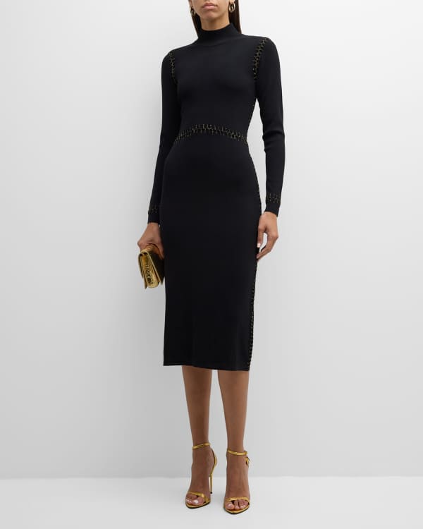 Tall Black Fishnet Mesh Long Sleeve Midi Dress