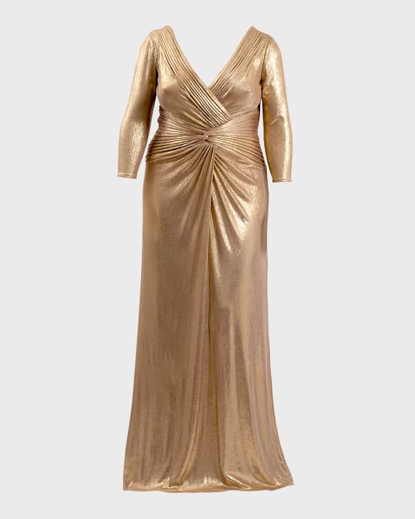 Tadashi Shoji Plus Size Ruched Side Slit Metallic Jersey Gown