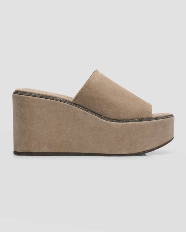 Sam Edelman Rydell Cork Wedge Leather Sandals Brown Neiman Marcus