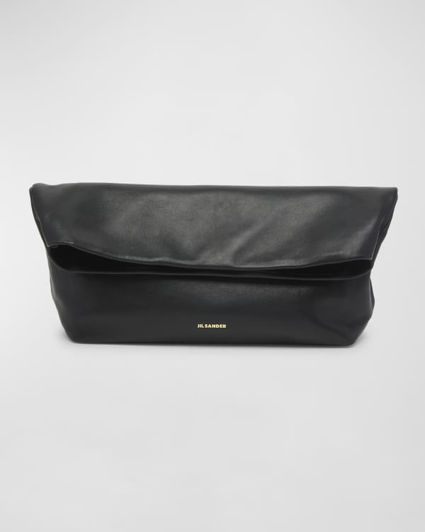 Jimmy Choo - Black Leather Clutch Bag with Ostrich Feather