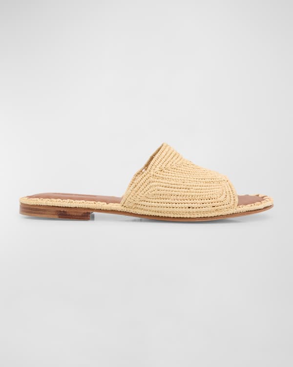 Paloma Barcelo Tanh Raffia Flat Sandals | Neiman Marcus