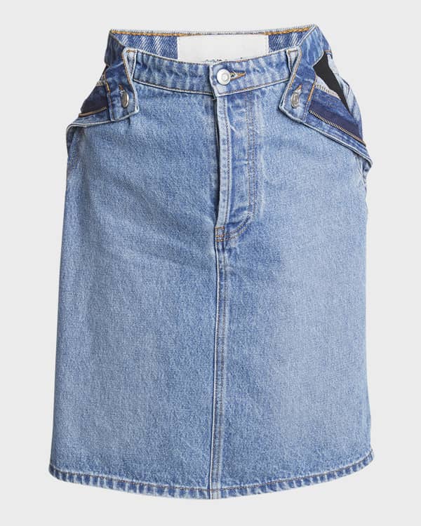 Self-Portrait Diamanté-Button Denim Mini Skirt | Neiman Marcus