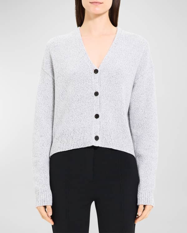 Grey Bouclé Knit Button Front Cardigan