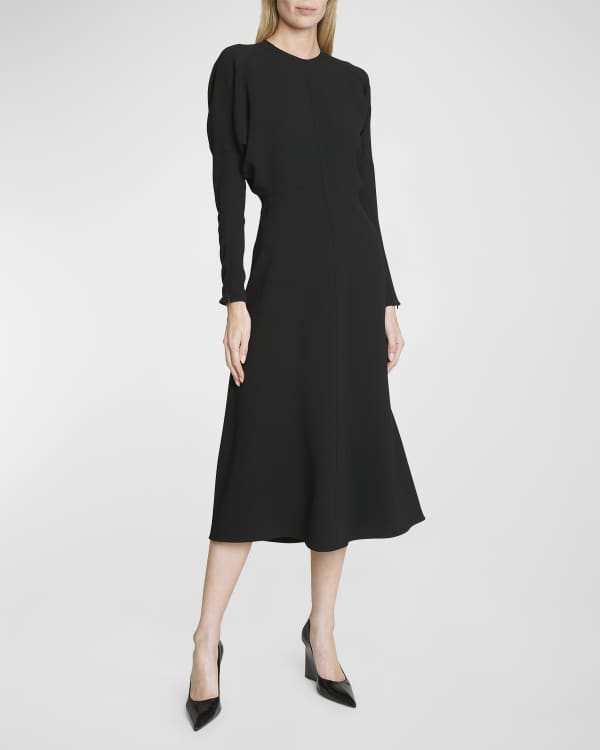 Alexander McQueen Side Drape Long-Sleeve Midi Dress | Neiman Marcus