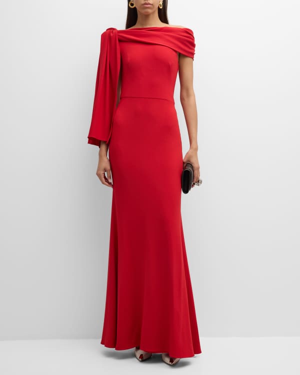 Zuhair Murad Twisted Off-The-Shoulder Long-Sleeve Cady Gown | Neiman Marcus