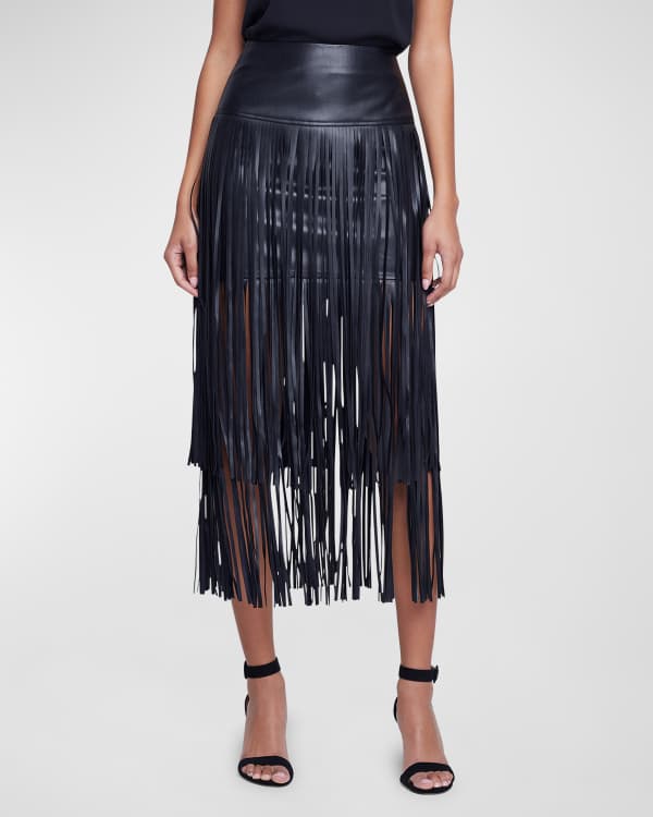 Aubrie Cross Asymmetric Leather Skirt