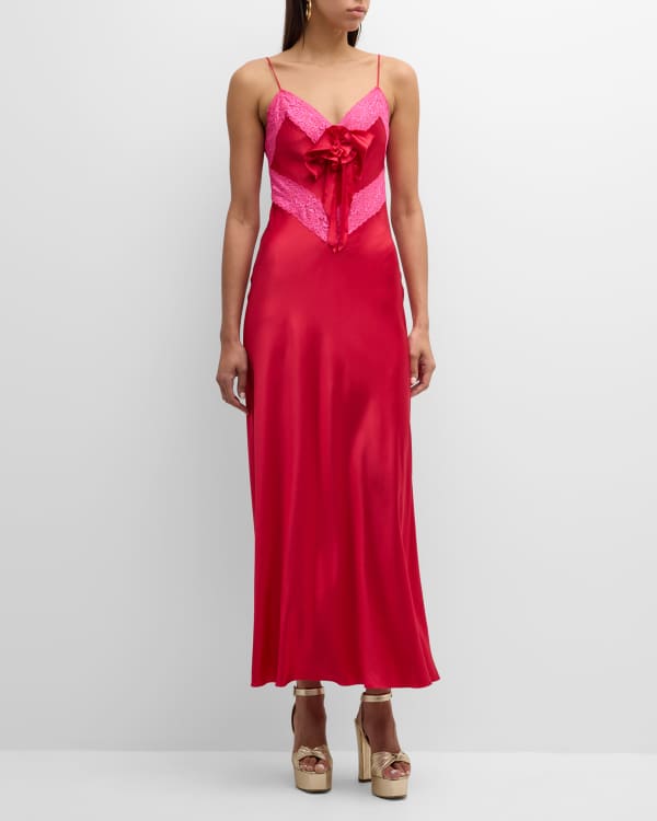 Buy Victoria's Secret Lipstick Red Satin Lace Slip Dress from the