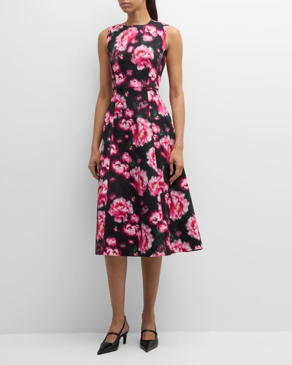 Carolina Herrera Floral-Print Bustier Fit-&-Flare Midi Dress | Neiman ...