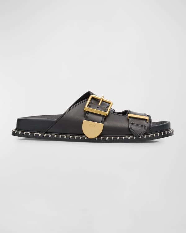 Fendi Leather FF Slide Sandals Neiman Marcus