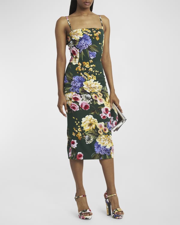 Marchesa Floral-Printed Silk-Chiffon Midi Dress | Neiman Marcus