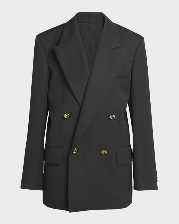 Bottega Veneta Double-Breasted Polished Leather Blazer