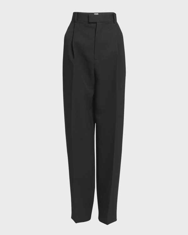 Bottega Veneta® Women's Curved Shape Wool Pants in Black. Shop