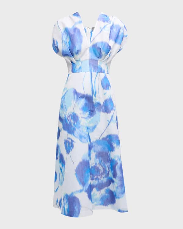 Oscar de la Renta Hydrangea Print Tiered Poplin Maxi Tank Dress