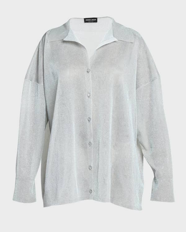 eskandar × Neiman Marcus ダブルカラーシャツ Eskandar Sz 2 (XL/2X) 100% Silk Nieman Marcus Double Collar