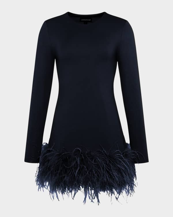 Alice + Olivia Women's Izola Feather-Trim Minidress - Black - Size 0