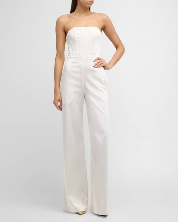 Misha Lotti Deep V-Neck Wide-Leg Satin Jumpsuit | Neiman Marcus