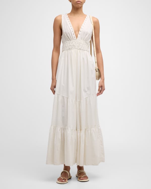 A.L.C. Wrenley Linen High-Neck Drop-Waist Maxi Dress | Neiman Marcus