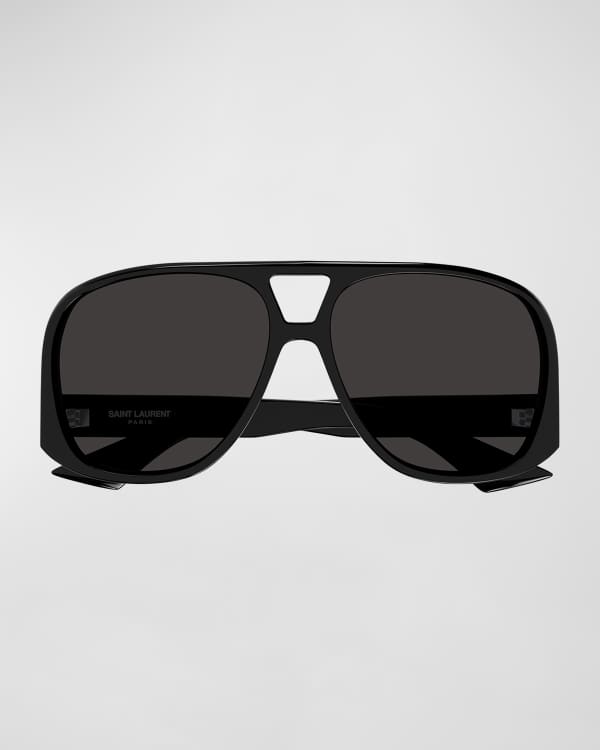 Saint Laurent Tonal Logo Acetate Round Sunglasses | Neiman
