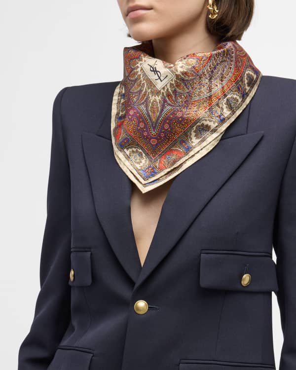 Saint Laurent Cassandre Logo Fringe Scarf | Neiman Marcus