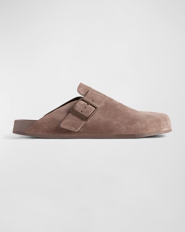 Brunello Cucinelli Suede Monili Buckle Mules | Neiman Marcus