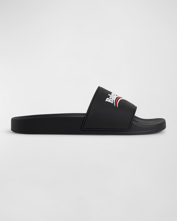Balenciaga Transparent Logo Slide Pool Sandals | Neiman Marcus