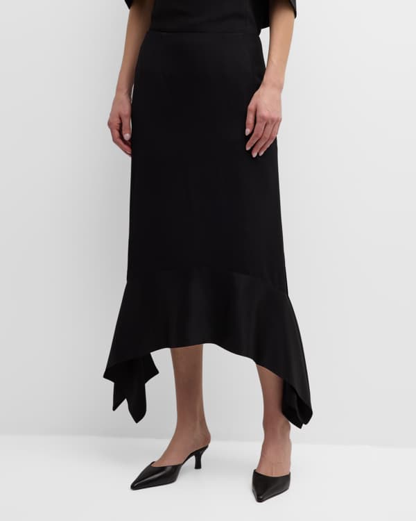 Caroline Rose Side-Slit Crepe Midi Skirt | Neiman Marcus