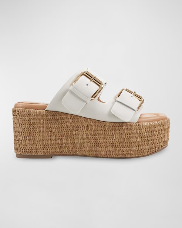 JSlides Belinda Double-Buckle Leather Slide Sandals | Neiman Marcus