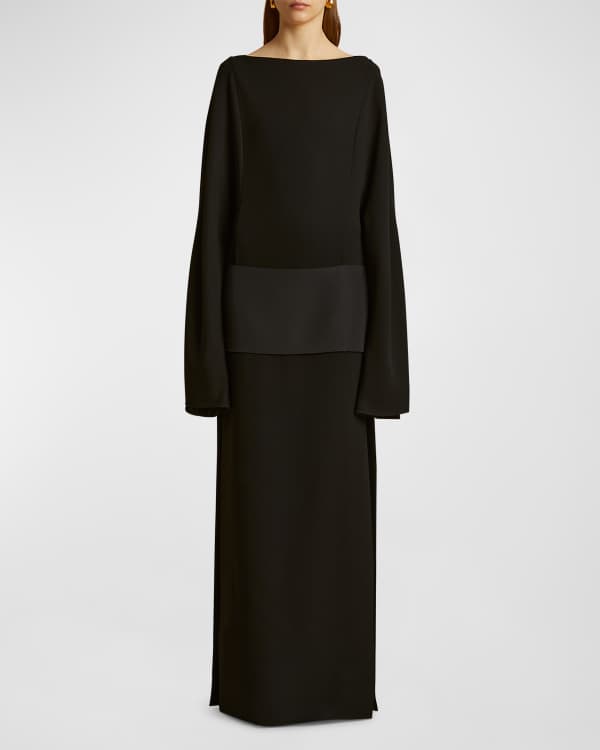 Black Brandon Maxwell Silk Cape Gown Size US 6 For Sale at 1stDibs